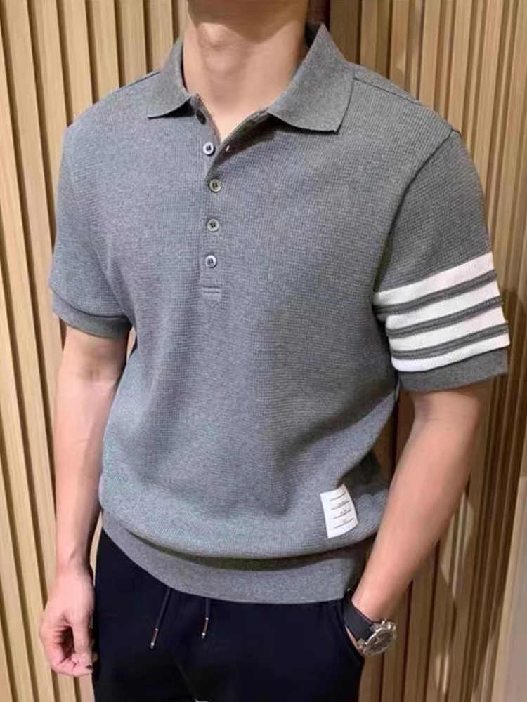Thom BrowneMen's Waffle Knit Polo Shirt | 4-Bar Detail | Heritage Grosgrain
