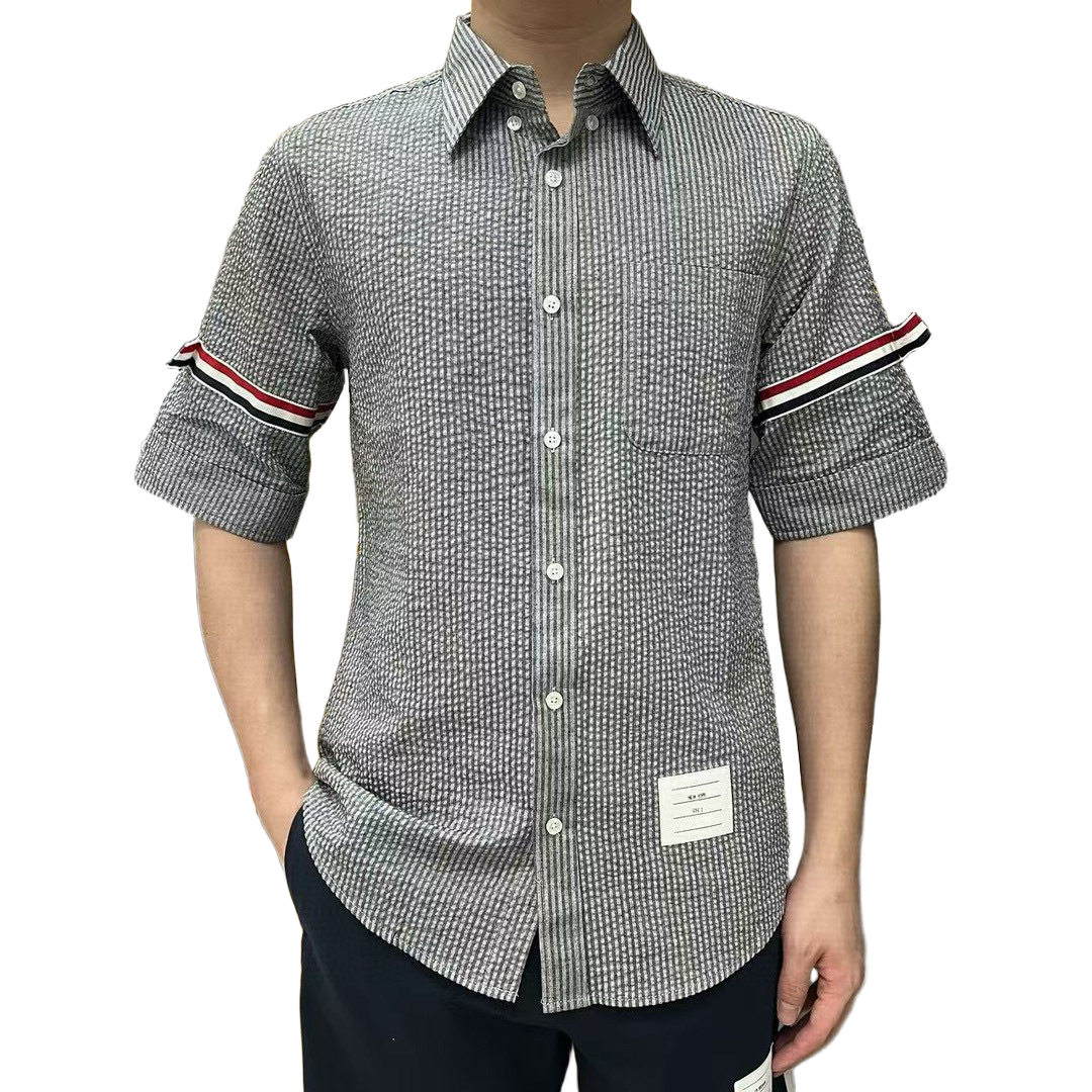 Thom BrowneMen's Seersucker Oxford Shirt - Premium Cotton Button Front Dress Shirt