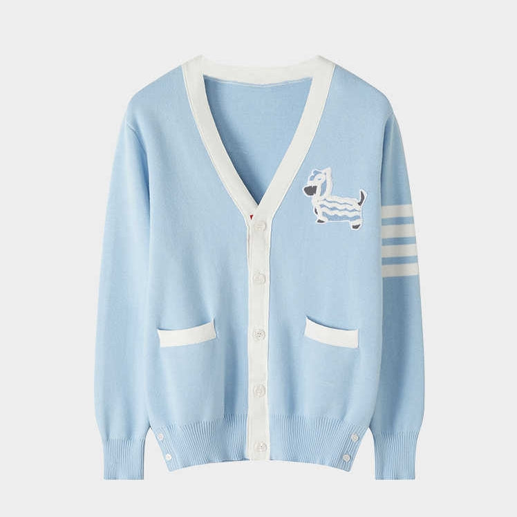 Thom BrowneMen's Classic V-Neck Knitted Cardigan with 4-Bar Sleeve Detail