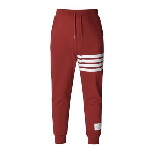 Thom BrowneMen's Red Sweatpants - Cotton Signature 4-Bar Detail
