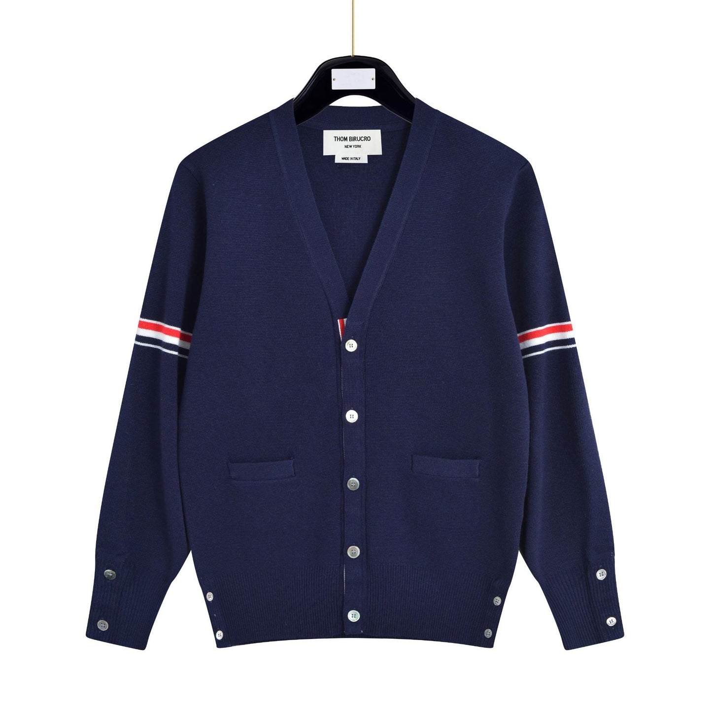 Thom BrowneMen's Classic V-Neck Knitted Cardigan with 4-Bar Sleeve Detail