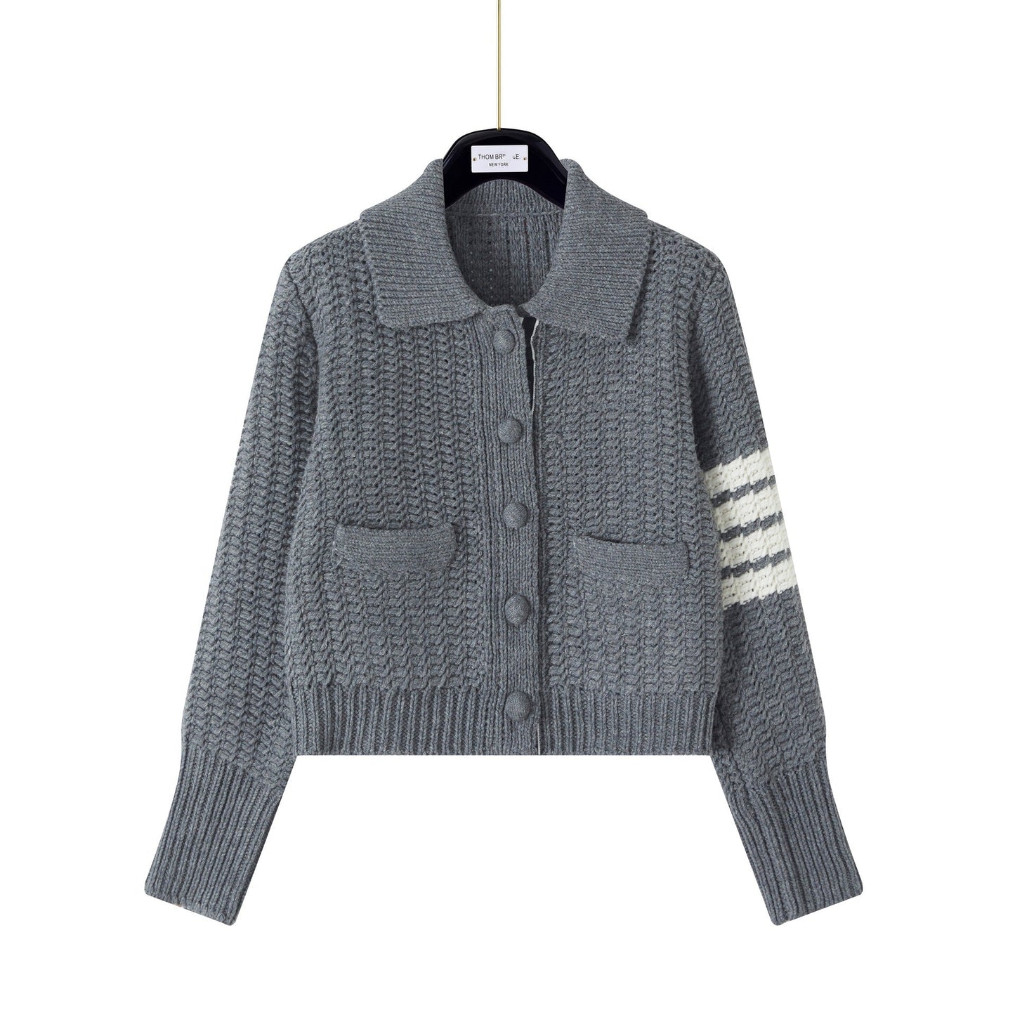 Thom BrowneWomen's Premium Wool Knit Cardigan - Japanese Crafted Partial Button Front