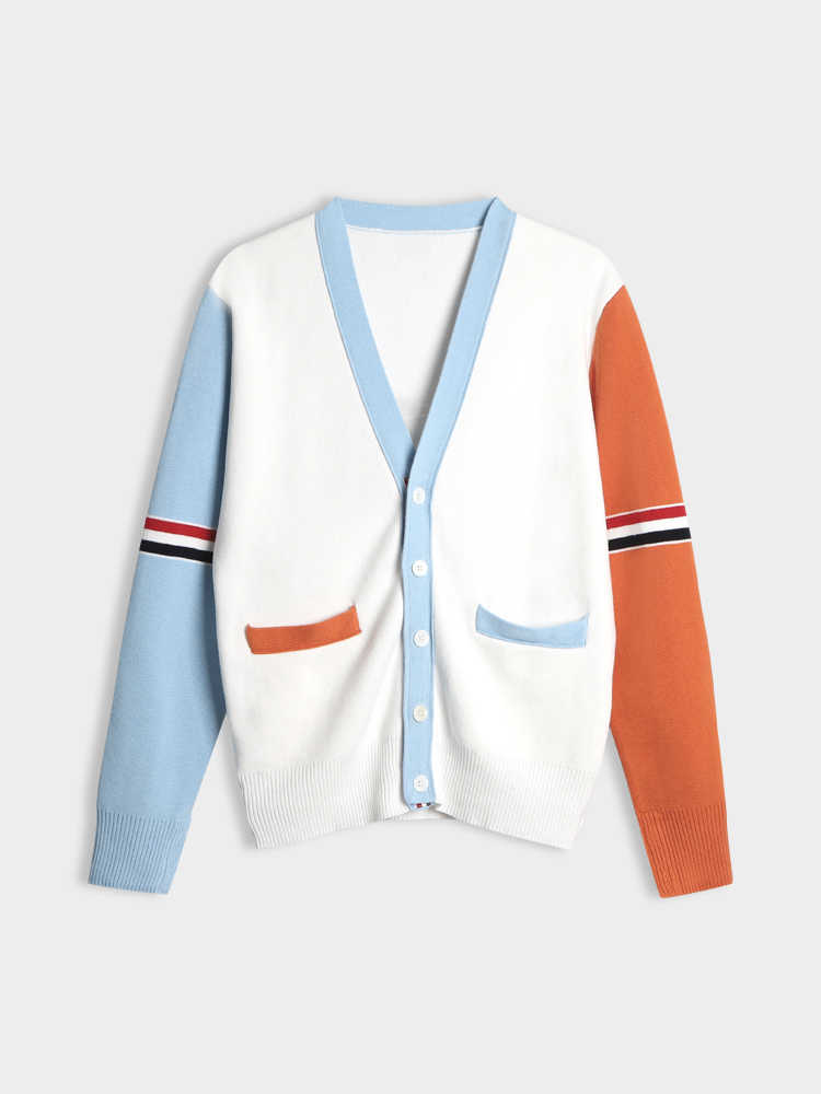 Thom BrowneMen's Classic V-Neck Knitted Cardigan with 4-Bar Sleeve Detail