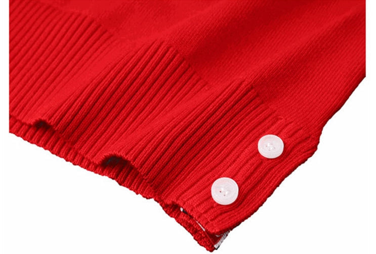 Thom Browne4-Bar Lucky Red Cotton V-Neck Cardigan - Zodiac Year Sweater (Extended Sizes)