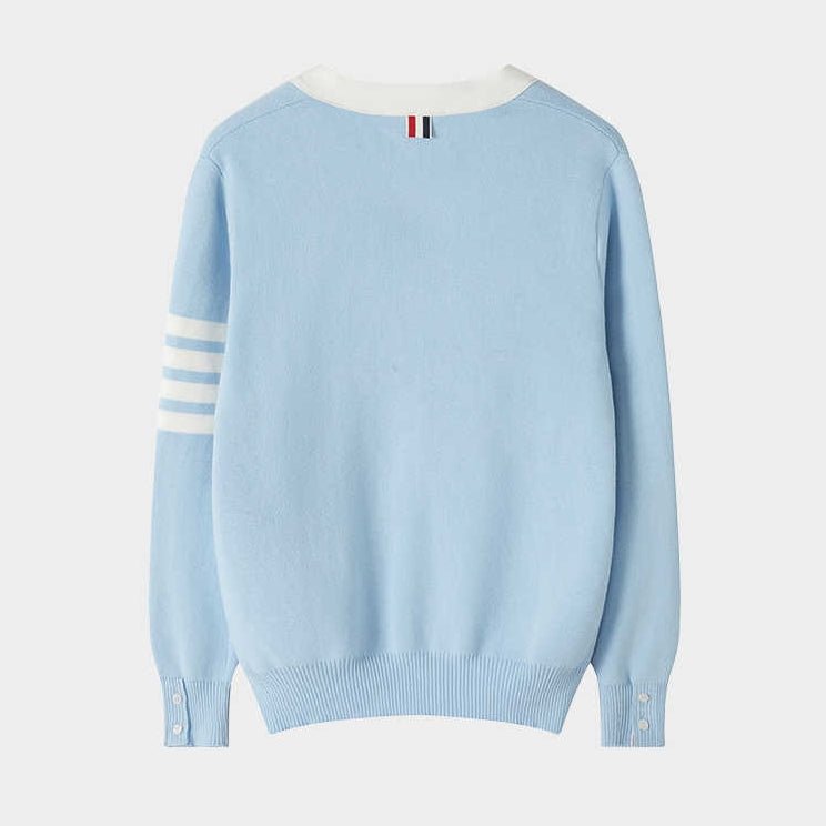 Thom BrowneMen's Classic V-Neck Knitted Cardigan with 4-Bar Sleeve Detail