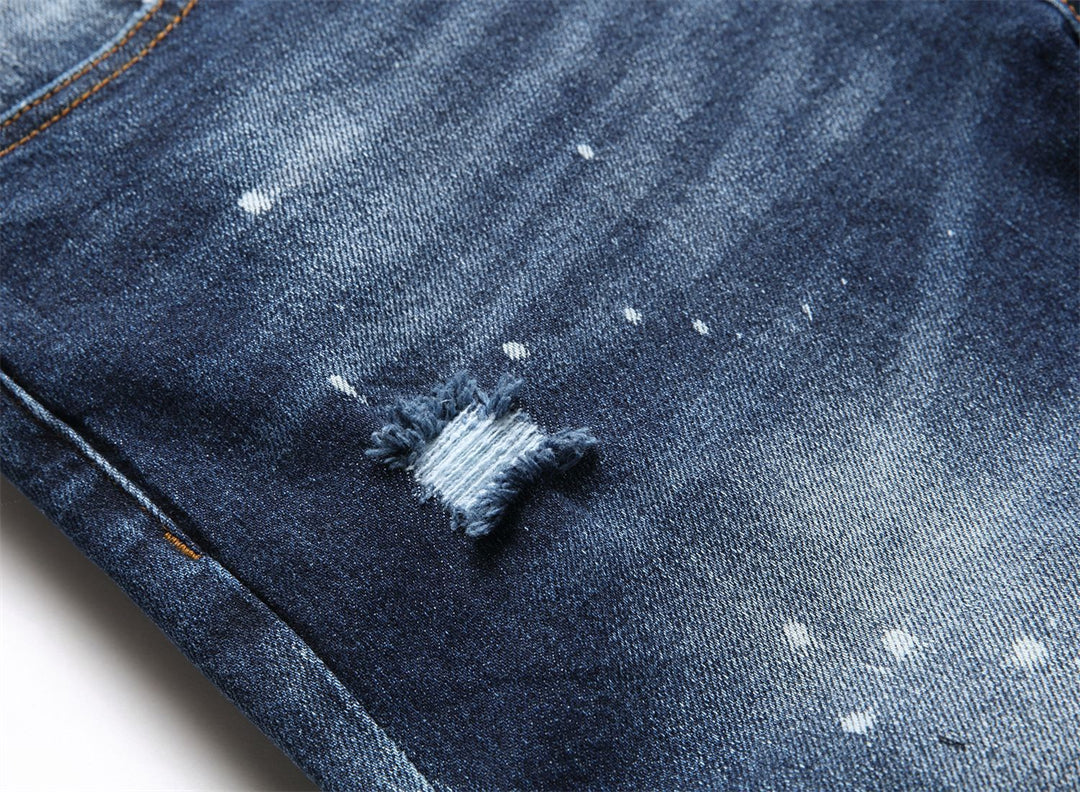 DSQ2 Men's Slim Fit Ripped Jeans – Dark Wash with Signature Logo Label