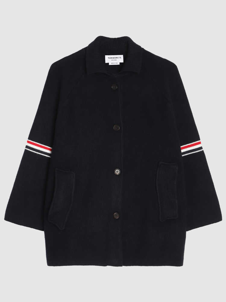 Thom BrowneWomen's Premium Wool Knit Coat - Japanese Crafted Partial Button Front