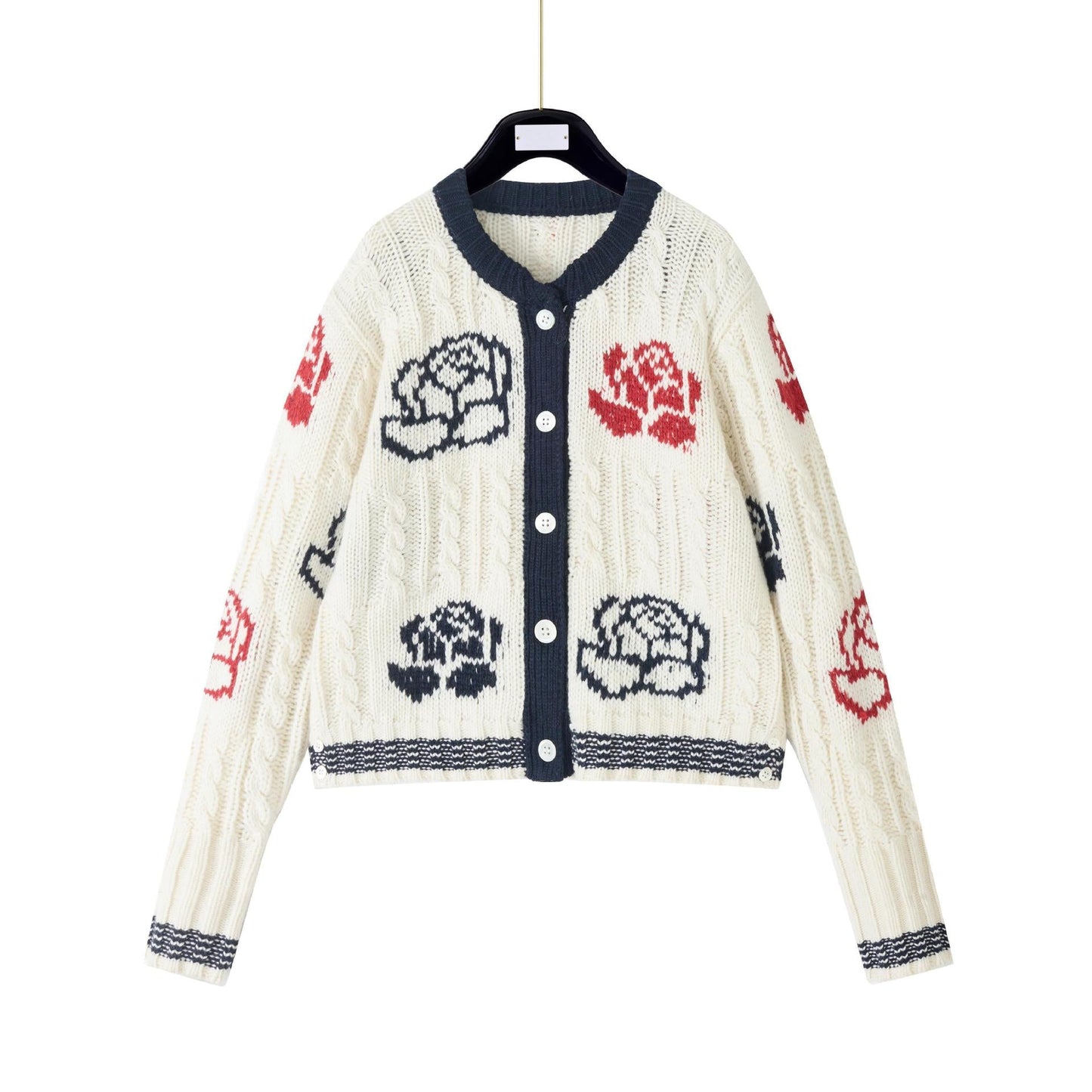 Women's Rose Knit Cardigan - Japanese Wool Partial Button Front Sweater