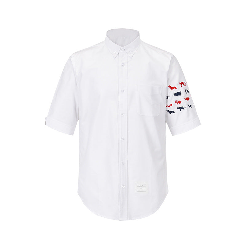 Classic 4-Bar Striped Short Sleeve Oxford Shirt