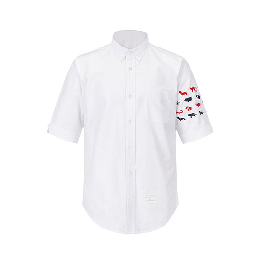Classic 4-Bar Striped Short Sleeve Oxford Shirt