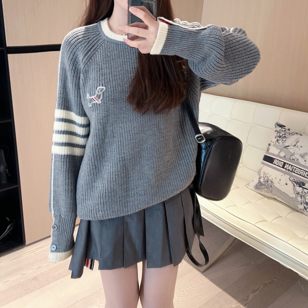 Japanese Cotton Pullover Sweater - Partial Button Front