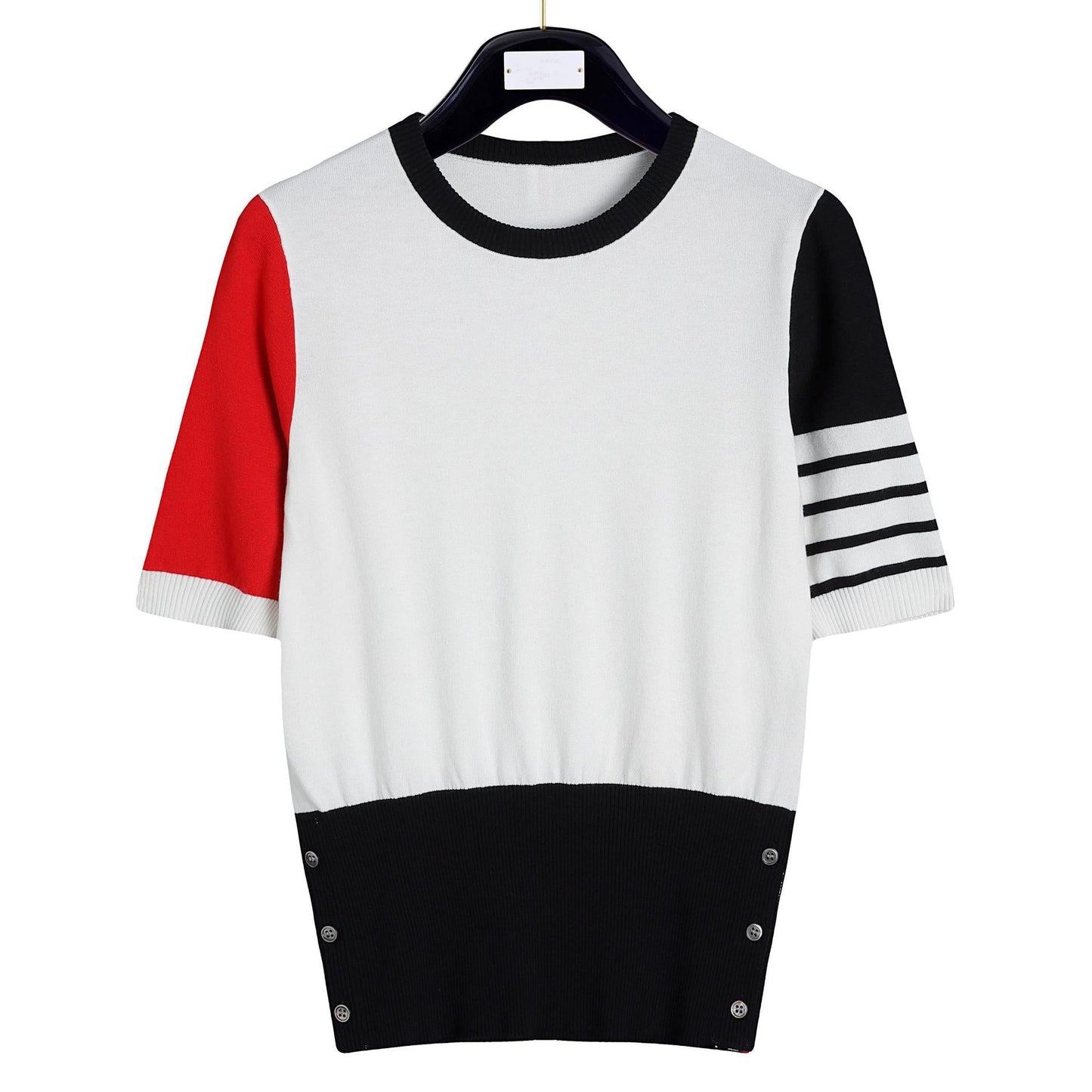 Thom BrownePremium Knitted Cotton T-Shirt - Soft Button-Front Top