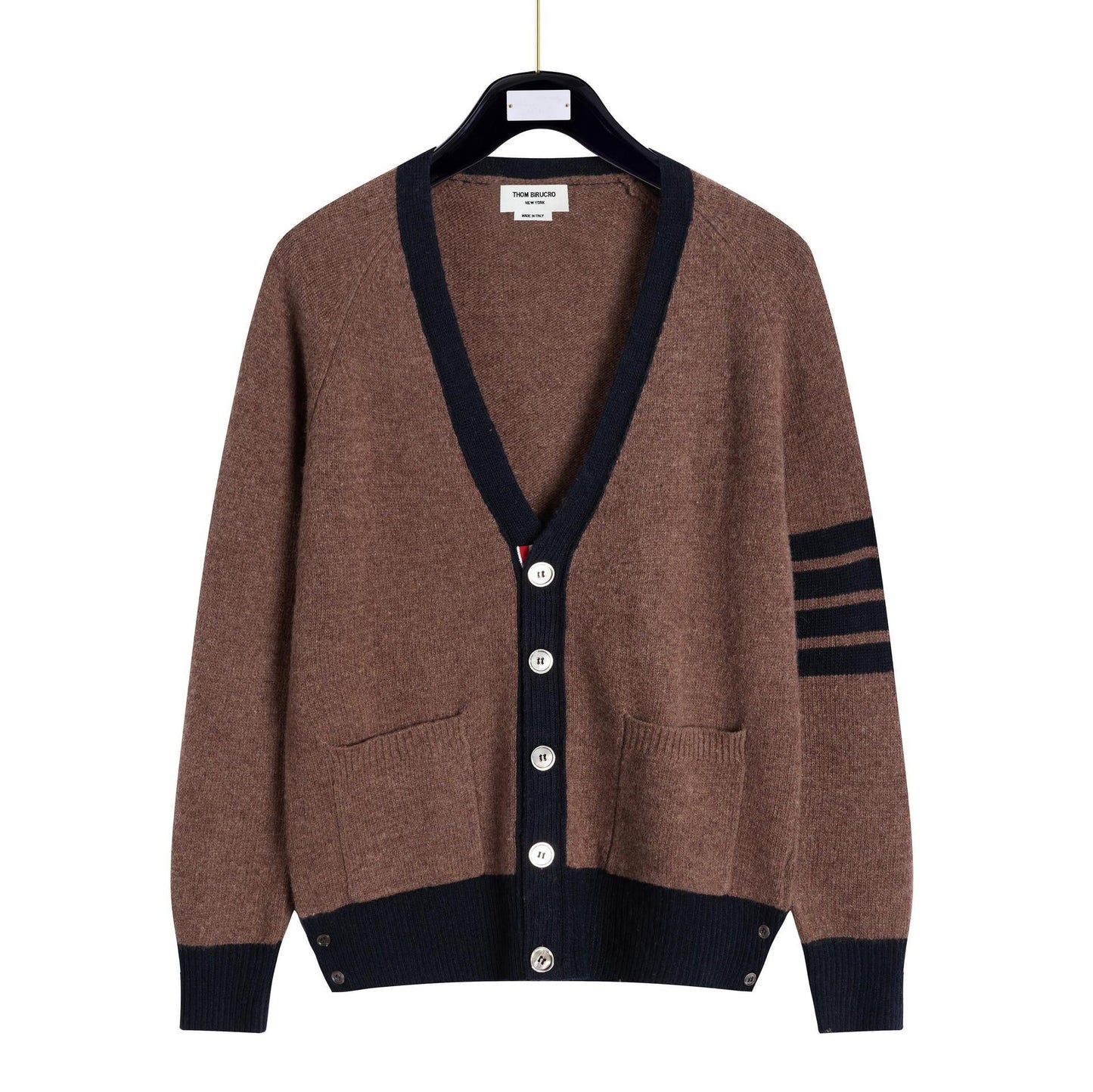 Thom BrowneUnisex Classic V-Neck Knitted Cardigan with 4-Bar Sleeve Detail