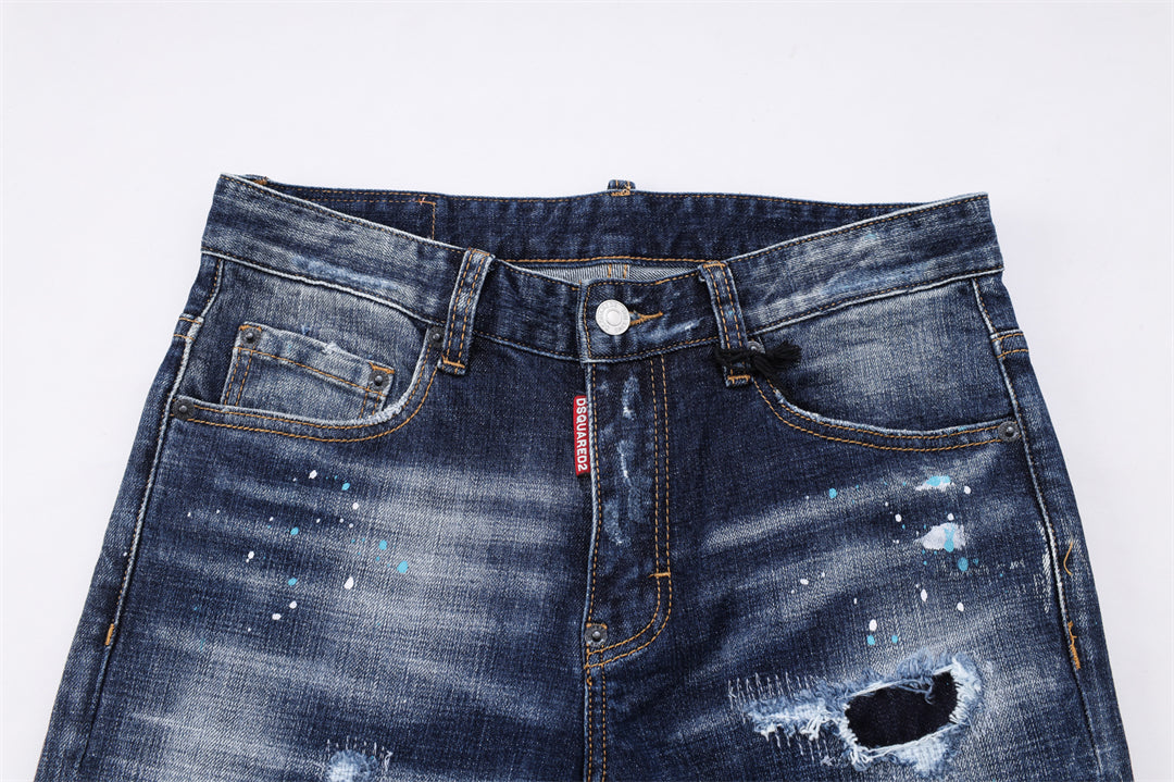 DSQ2 Men's Slim Fit Ripped Jeans – Dark Wash Stretch Denim