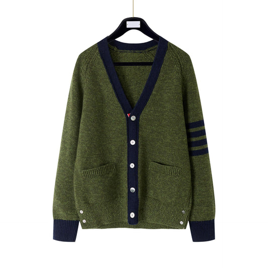 Thom Browne4-Bar Premium Cotton Wool Knitted Cardigan - Military Green