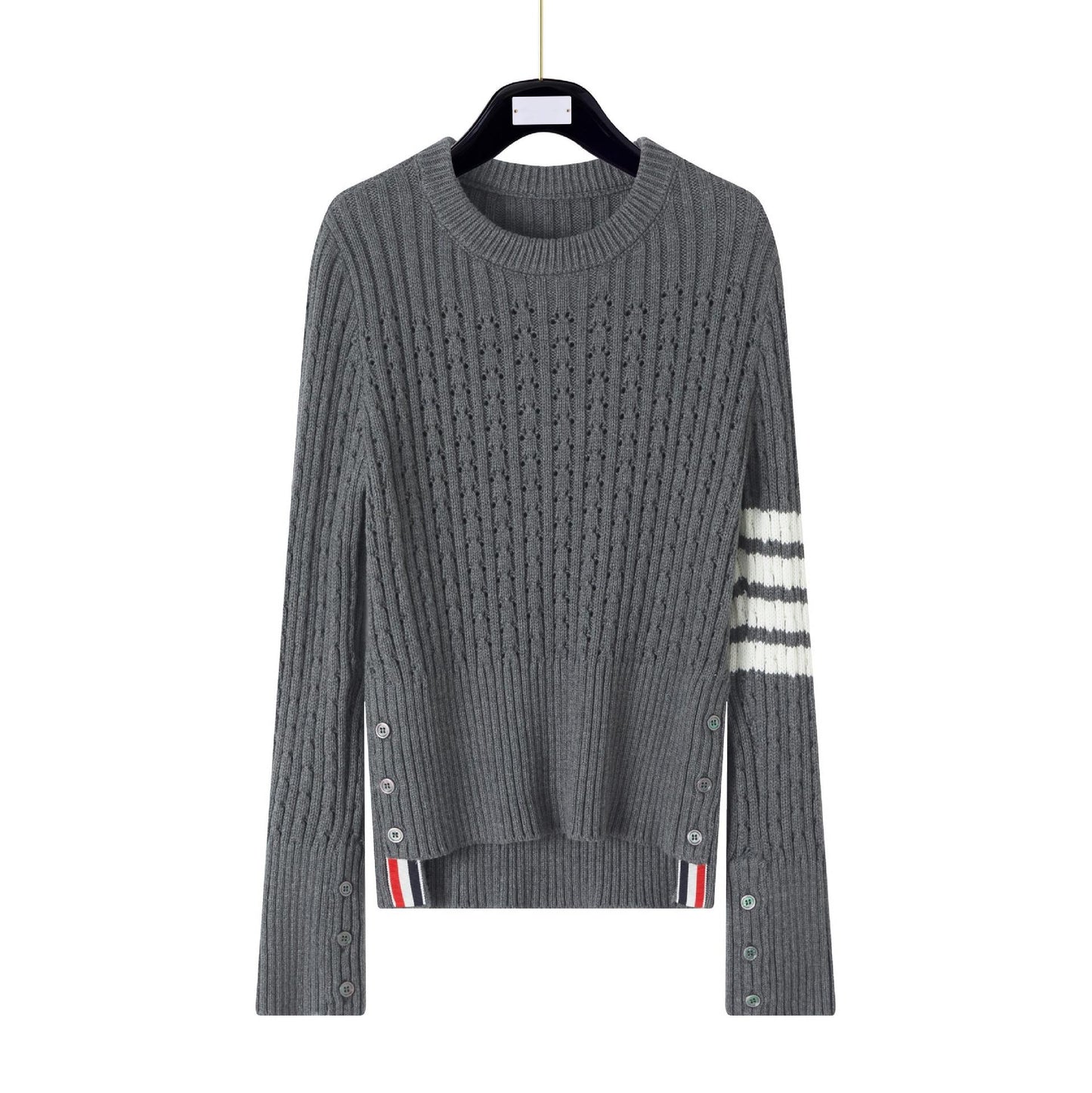 Thom BrowneWomen's Premium Wool Knit Sweater - Japanese Crafted Partial Button Front