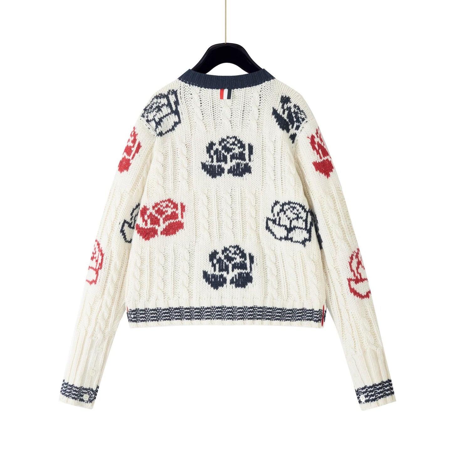 Women's Rose Knit Cardigan - Japanese Wool Partial Button Front Sweater