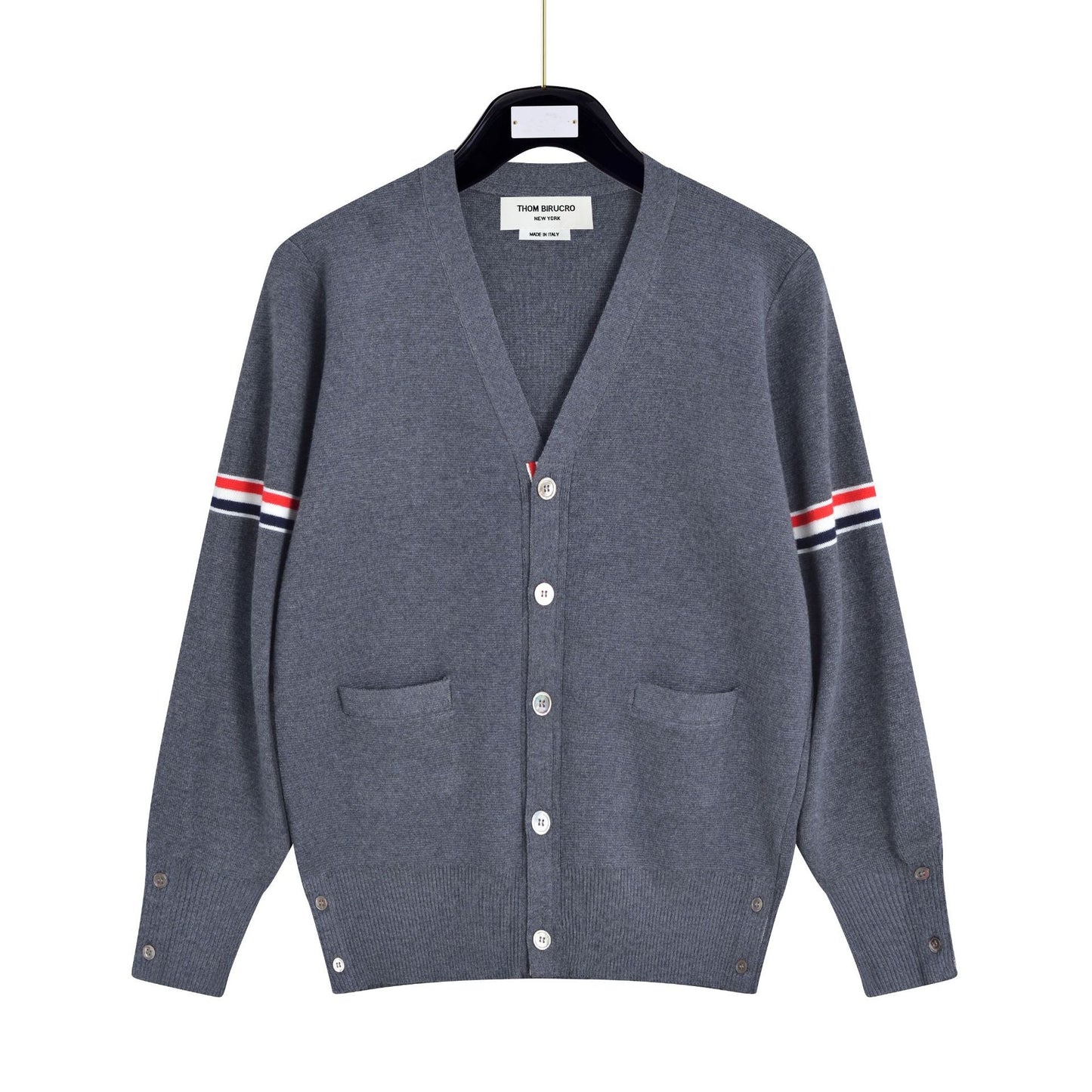 Thom BrowneMen's Classic V-Neck Knitted Cardigan with 4-Bar Sleeve Detail
