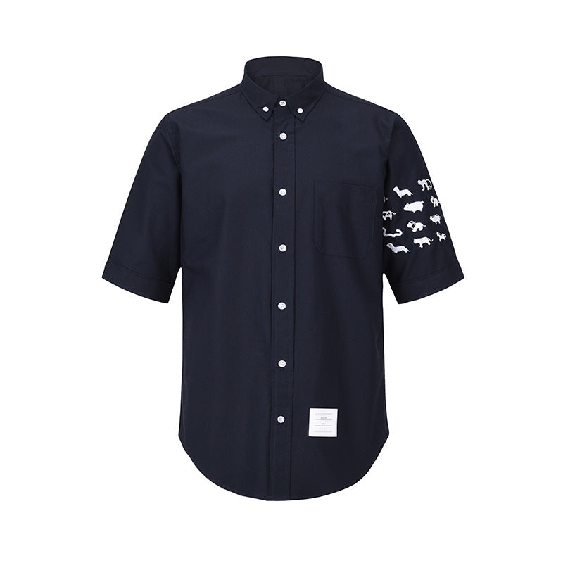 Classic 4-Bar Striped Short Sleeve Oxford Shirt