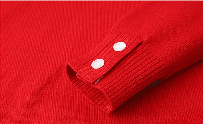 Thom Browne4-Bar Lucky Red Cotton V-Neck Cardigan - Zodiac Year Sweater (Extended Sizes)