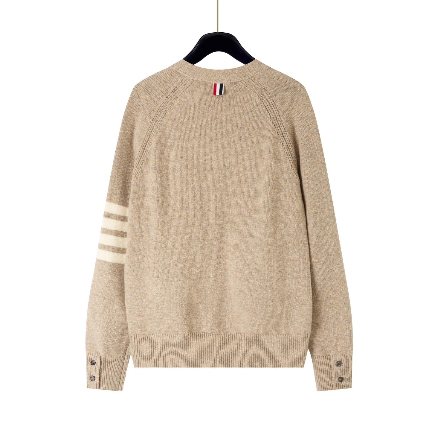 Thom Browne4-Bar Premium Cotton V-Neck Cardigan - Classic Khaki Knit