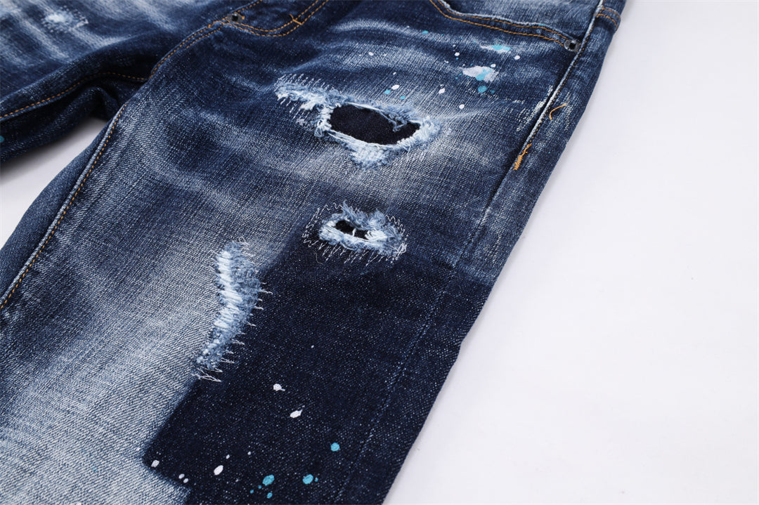 DSQ2 Men's Slim Fit Ripped Jeans – Dark Wash Stretch Denim