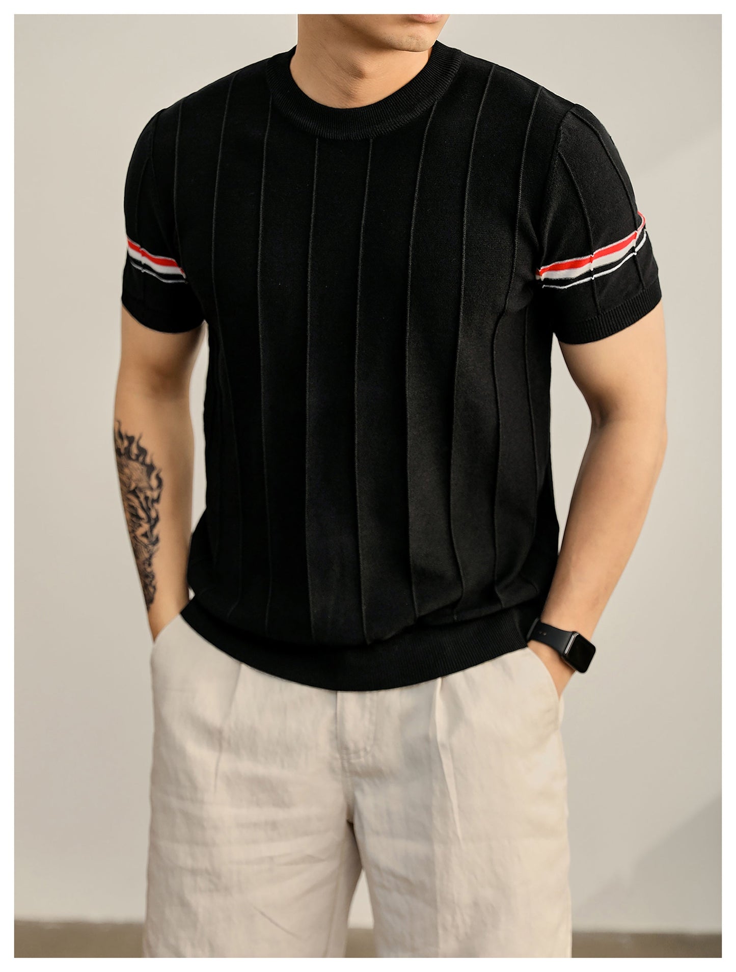 Men's Textured Knit Polo Shirt | 4-Bar Detail | Signature Grosgrain