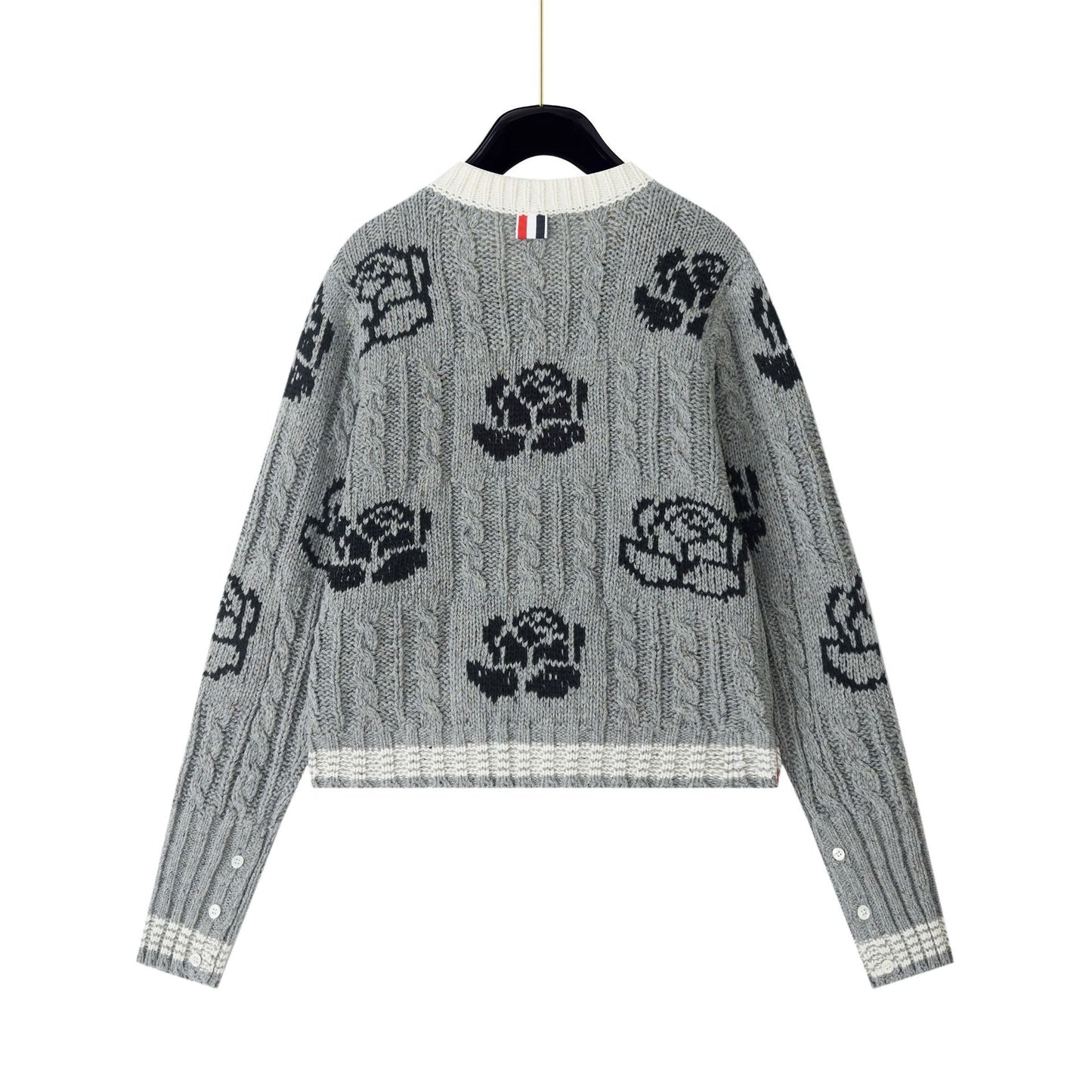 Women's Rose Knit Cardigan - Japanese Wool Partial Button Front Sweater