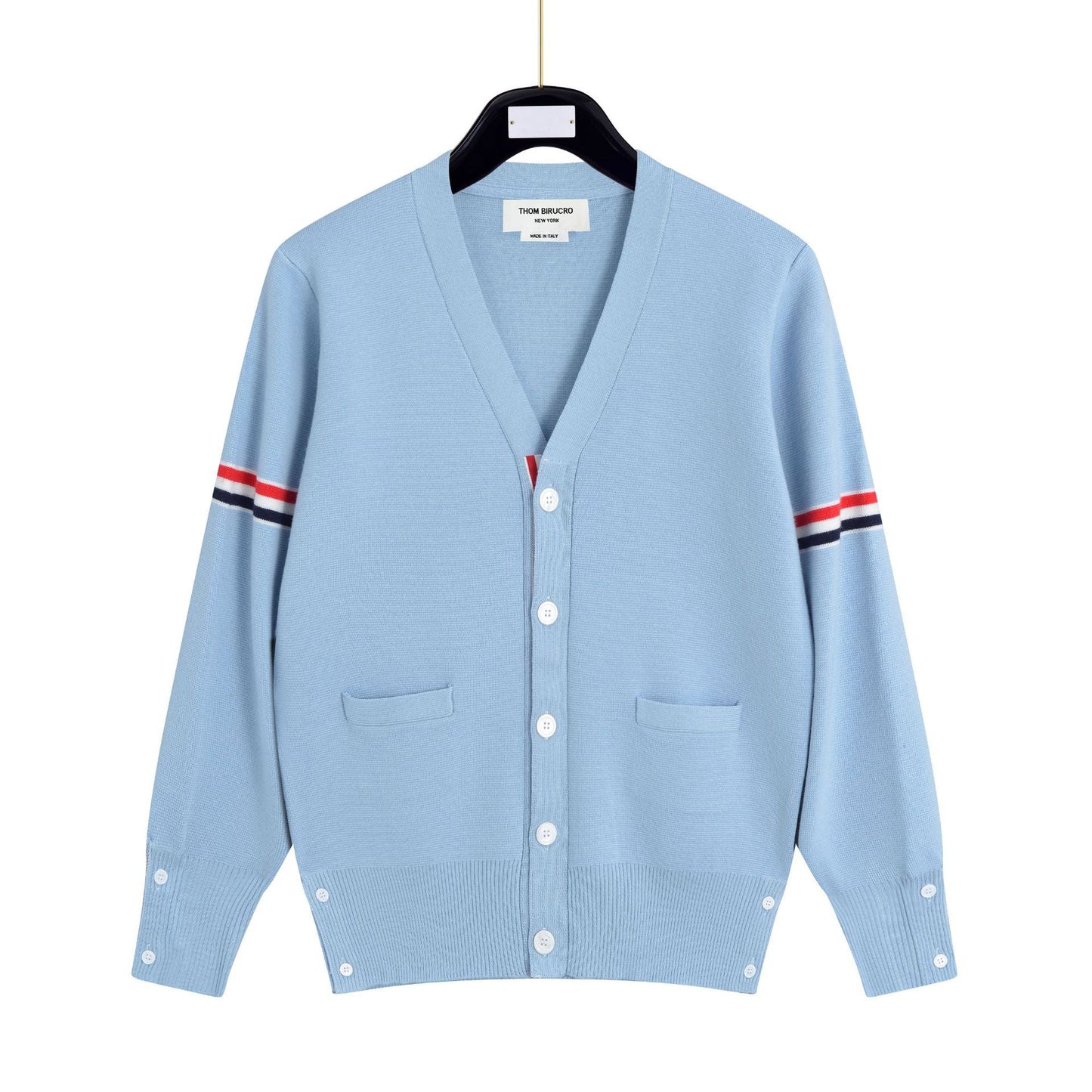 Thom BrowneMen's Classic V-Neck Knitted Cardigan with 4-Bar Sleeve Detail
