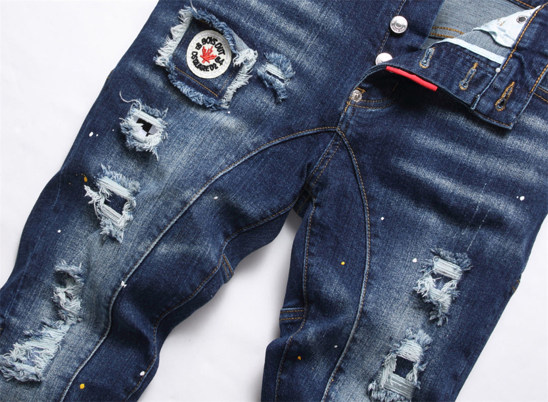 DSQ2 Men's Slim Fit Ripped Jeans – Dark Wash | Italian Design