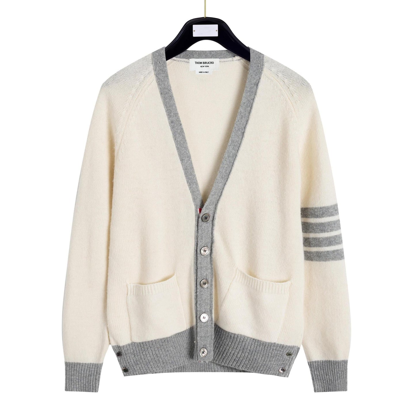 Thom BrowneUnisex Classic V-Neck Knitted Cardigan with 4-Bar Sleeve Detail