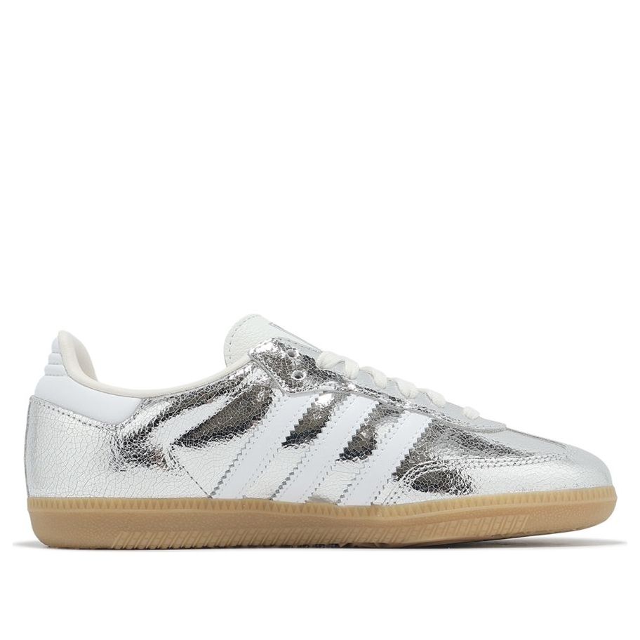 Womens adidas Samba OG Silver Metallic Cracked Leather JR0035 - Image 2