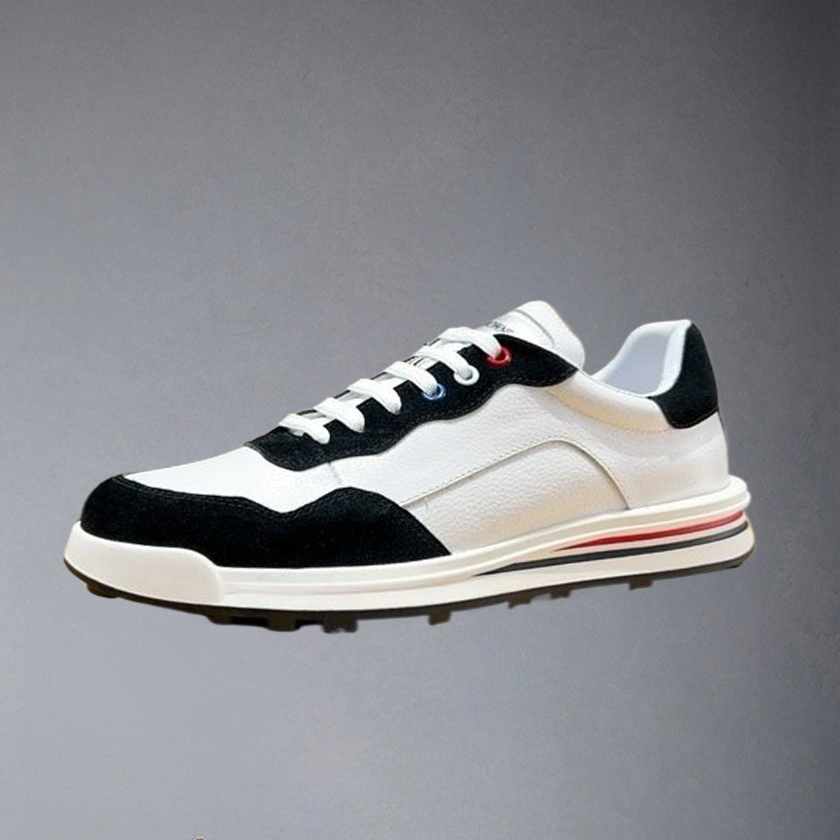 Thom BrownePremium Leather Sneakers with Grosgrain Buckle - White & Red Options