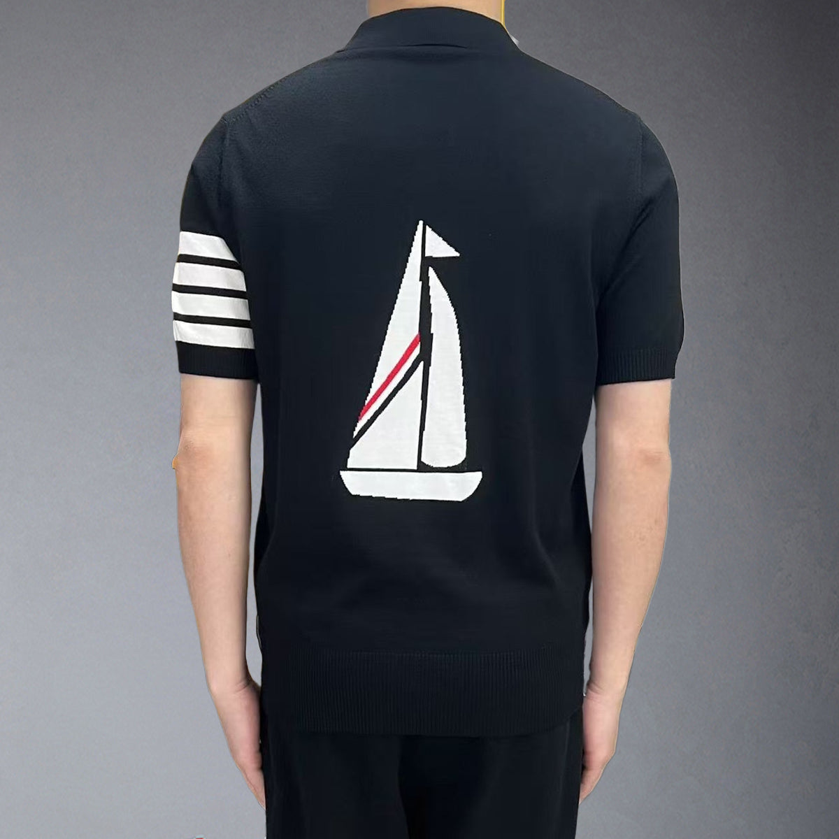 Thom BrowneMen's Nautical Knit Polo Shirt | 4-Bar Detail | Heritage Grosgrain