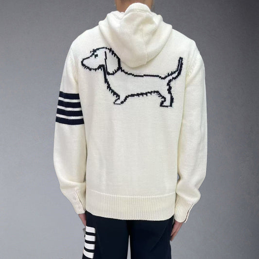 Thom BrowneMen's Classic V-Neck Knitted Cardigan with 4-Bar Sleeve Detail