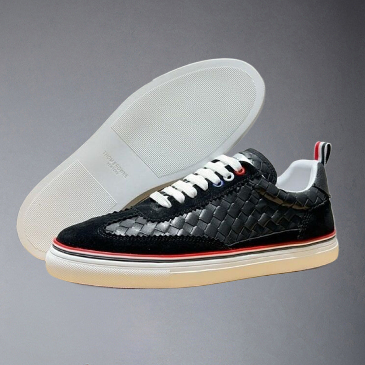 Thom BrowneClassic Leather Sneakers with Signature Grosgrain Buckle - Premium Craftsmanship