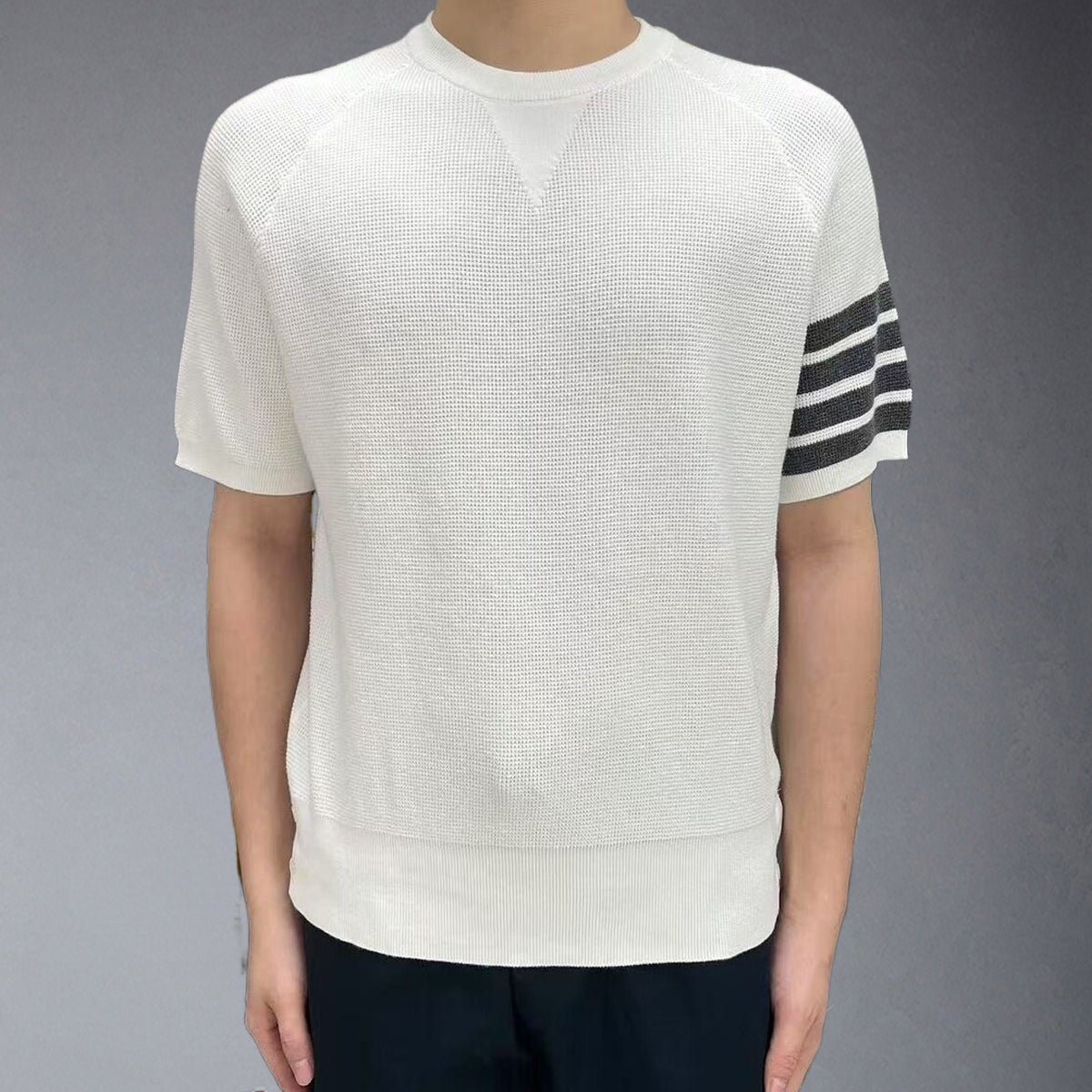 Thom BrowneMen's Waffle Knit Polo Shirt | 4-Bar Detail | Textured Heritage