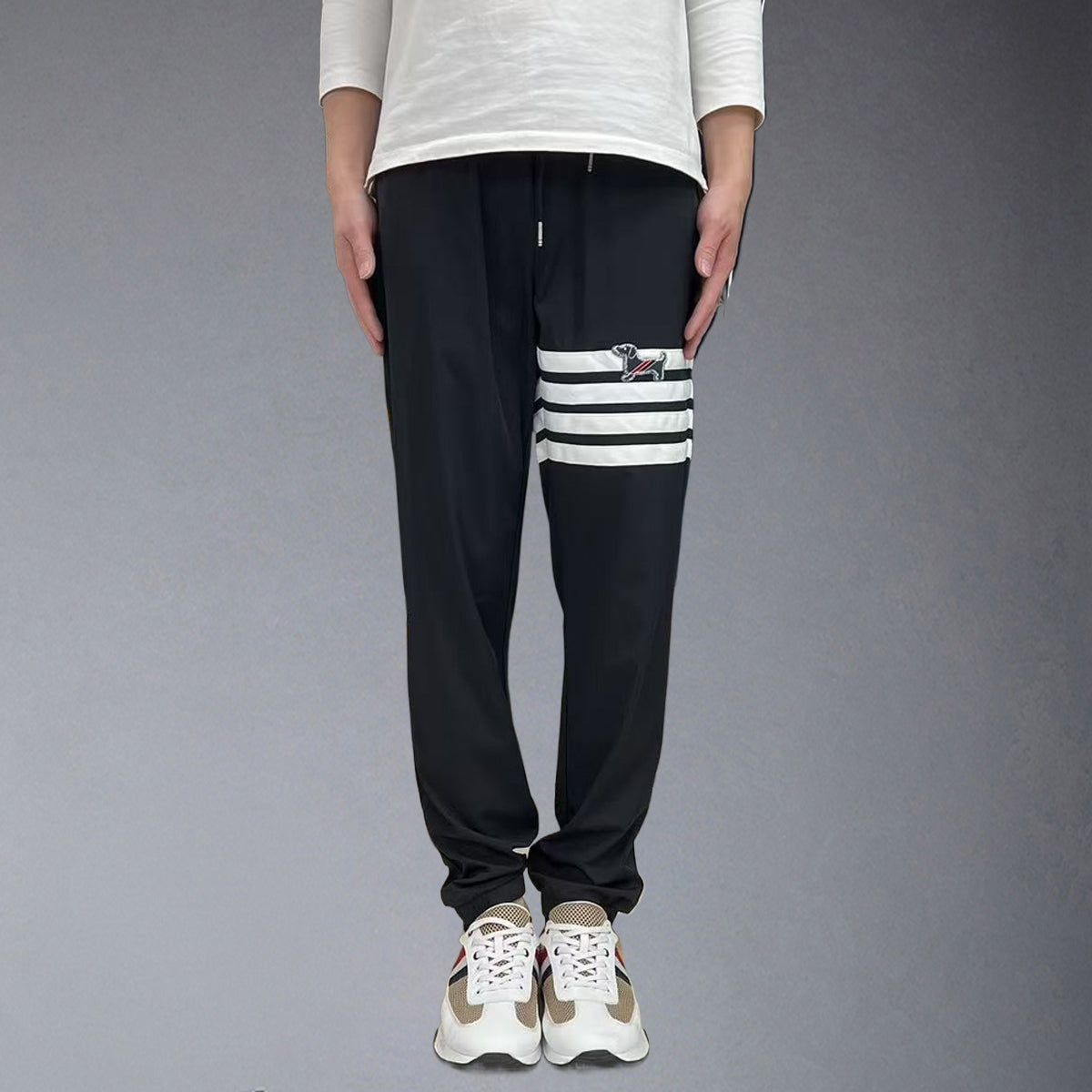 Thom BrowneMen's Casual Sports Pants - 100% Cotton with 4-Bar Stripe Detail