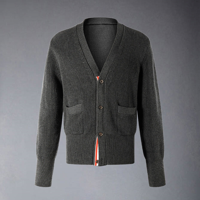 Thom BrownePremium Cotton Wool Knitted Cardigan - Dark Gray (Extended Sizes)