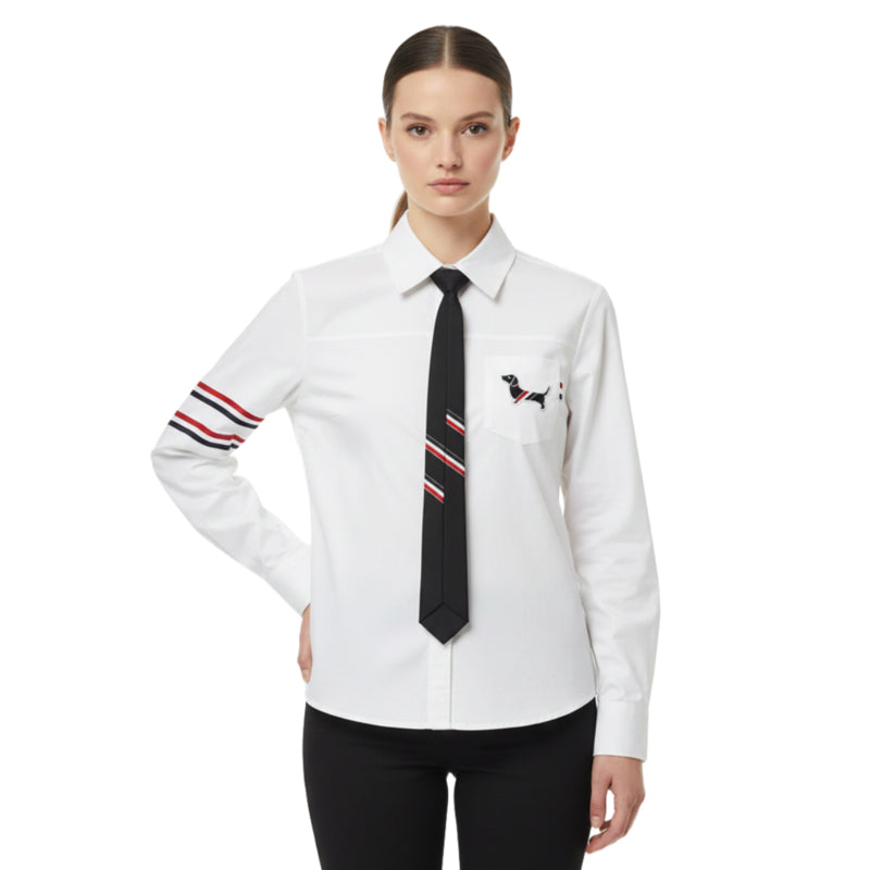 Puppy-Embroidered Tie Shirt