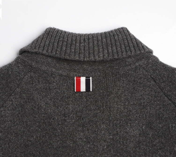 Thom BrowneWomen's Premium Wool Knit Coat - Japanese Crafted Partial Button Front