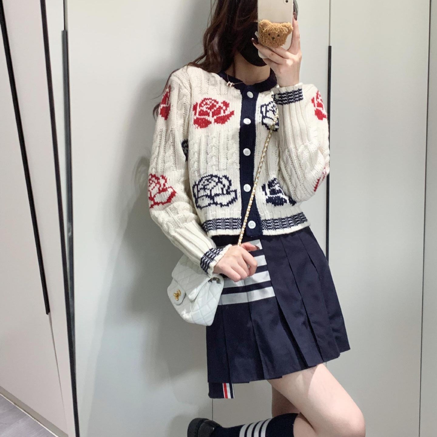 Women's Rose Knit Cardigan - Japanese Wool Partial Button Front Sweater