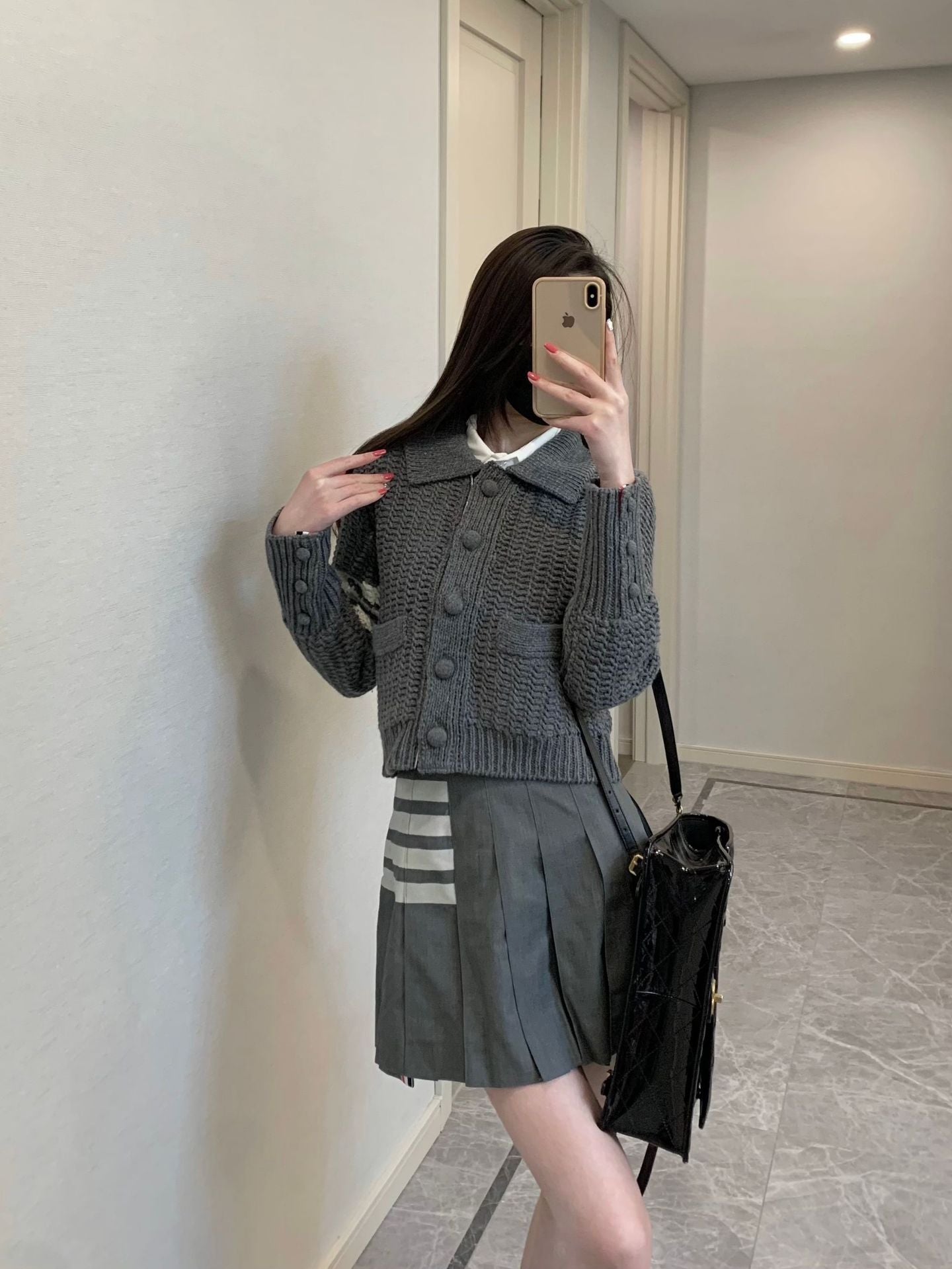 Thom BrowneWomen's Premium Wool Knit Cardigan - Japanese Crafted Partial Button Front