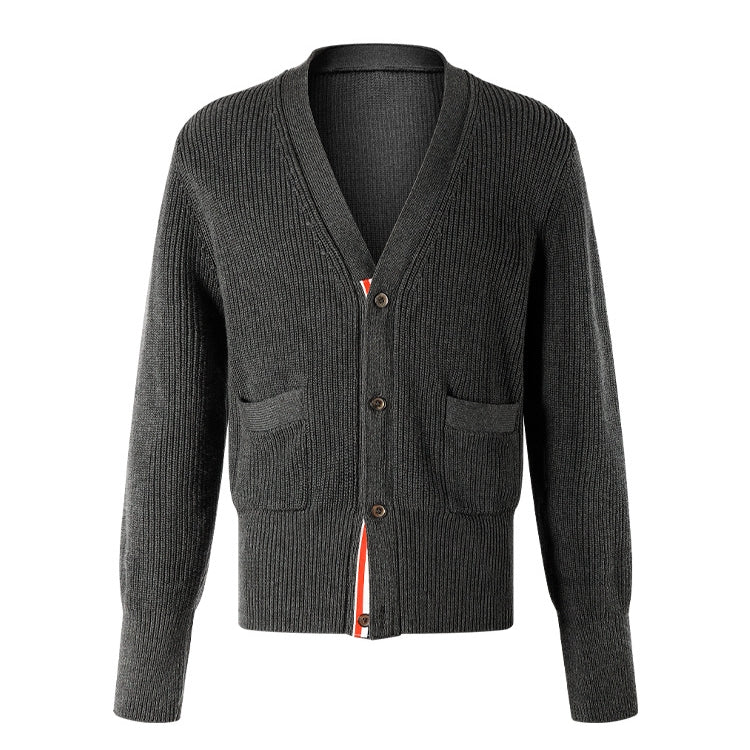 Thom BrownePremium Cotton Wool Knitted Cardigan - Dark Gray (Extended Sizes)
