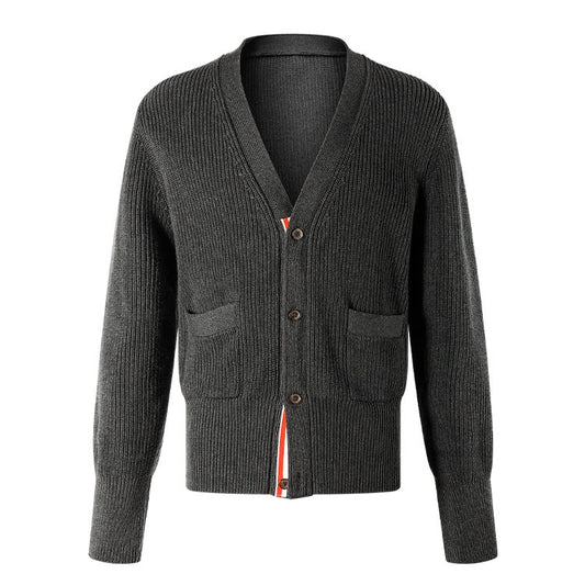 Thom BrownePremium Cotton Wool Knitted Cardigan - Dark Gray (Extended Sizes)