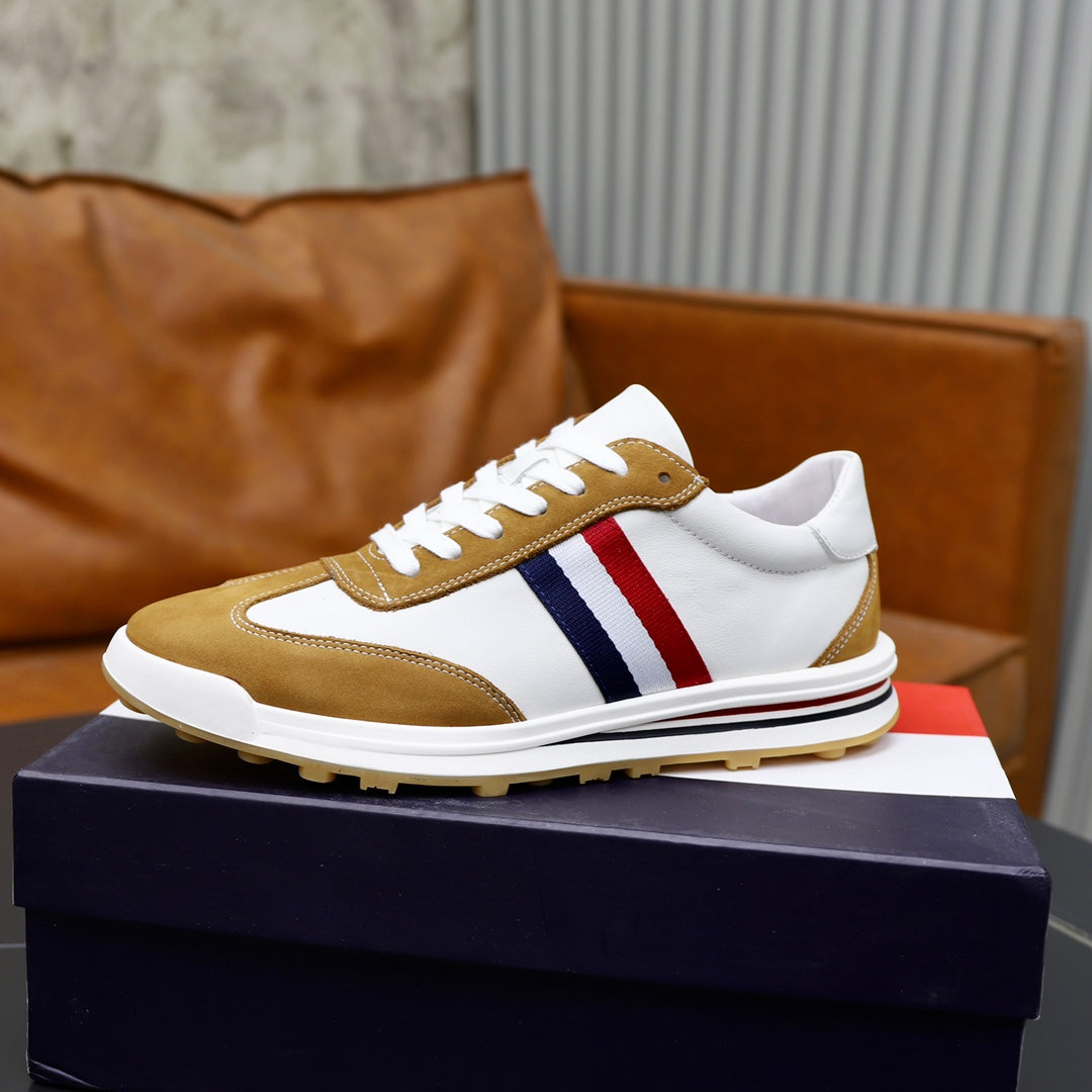 Thom BrowneMen's Classic Leather Sneakers - Premium Cowhide Low-Top Casual Shoes with Grosgrain Detail
