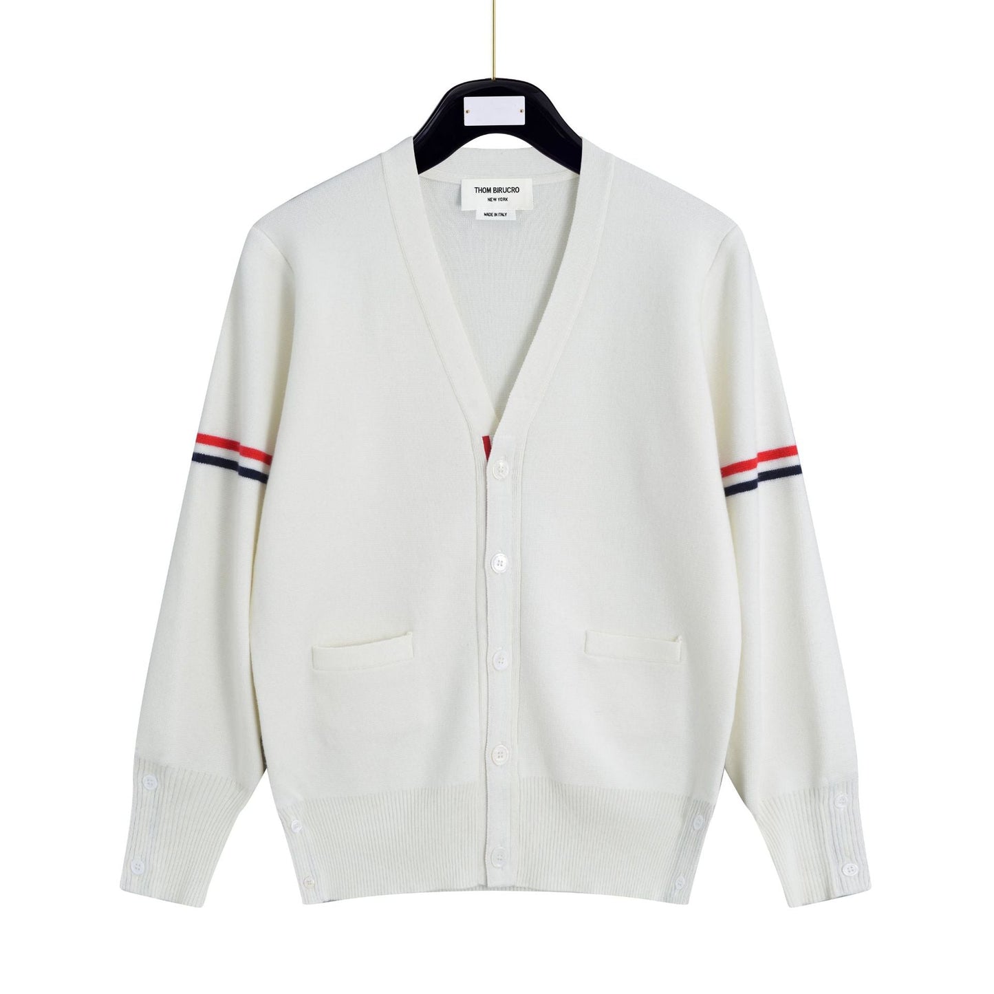 Thom BrowneMen's Classic V-Neck Knitted Cardigan with 4-Bar Sleeve Detail