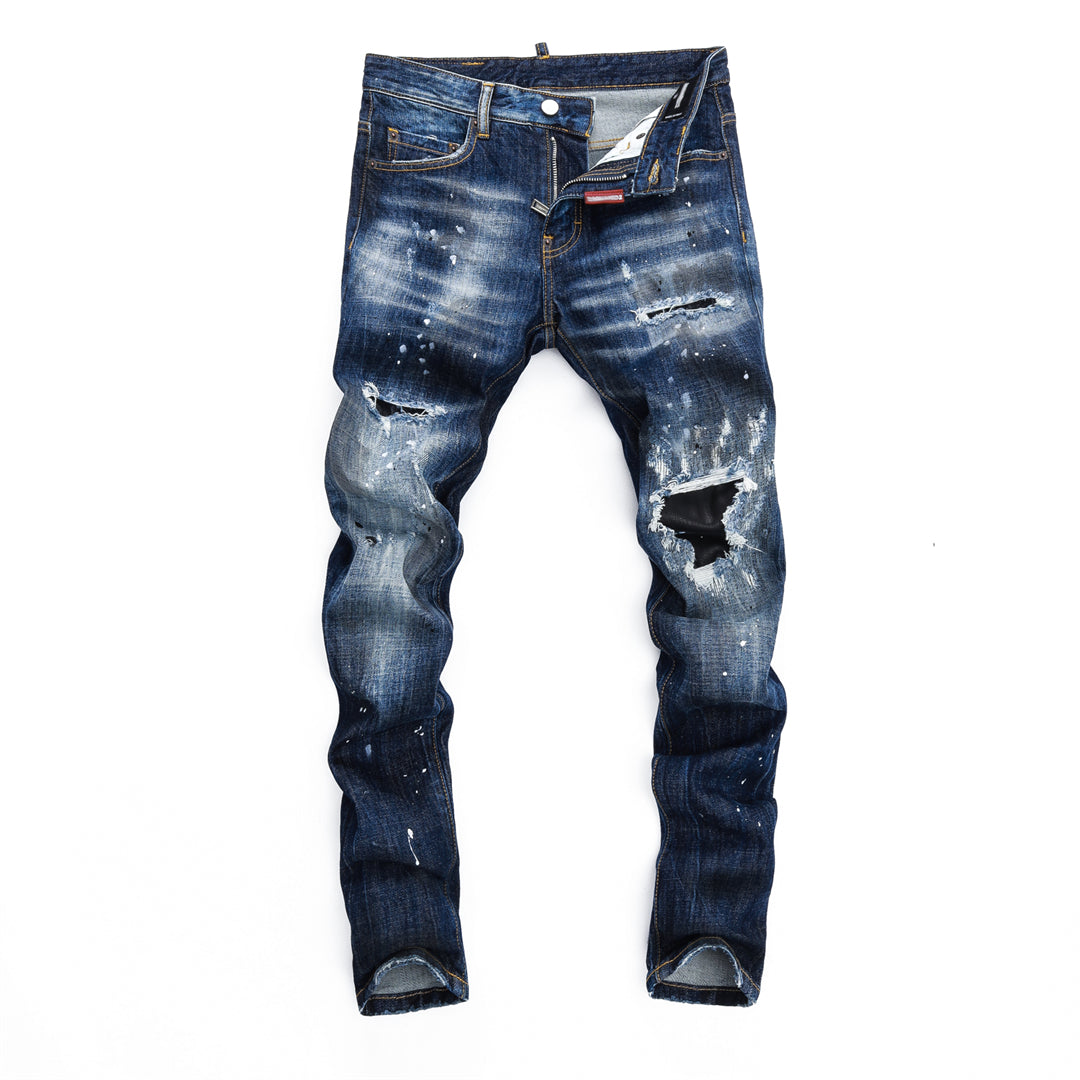 DSQ2 Men's Slim Fit Ripped Jeans – Dark Wash Stretch Denim