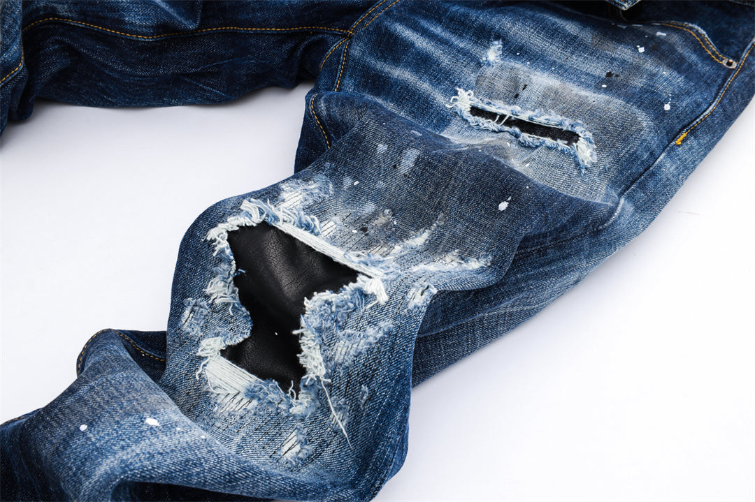 DSQ2 Men's Slim Fit Ripped Jeans – Dark Wash Stretch Denim