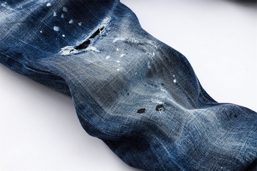 DSQ2 Men's Slim Fit Ripped Jeans – Dark Wash Stretch Denim